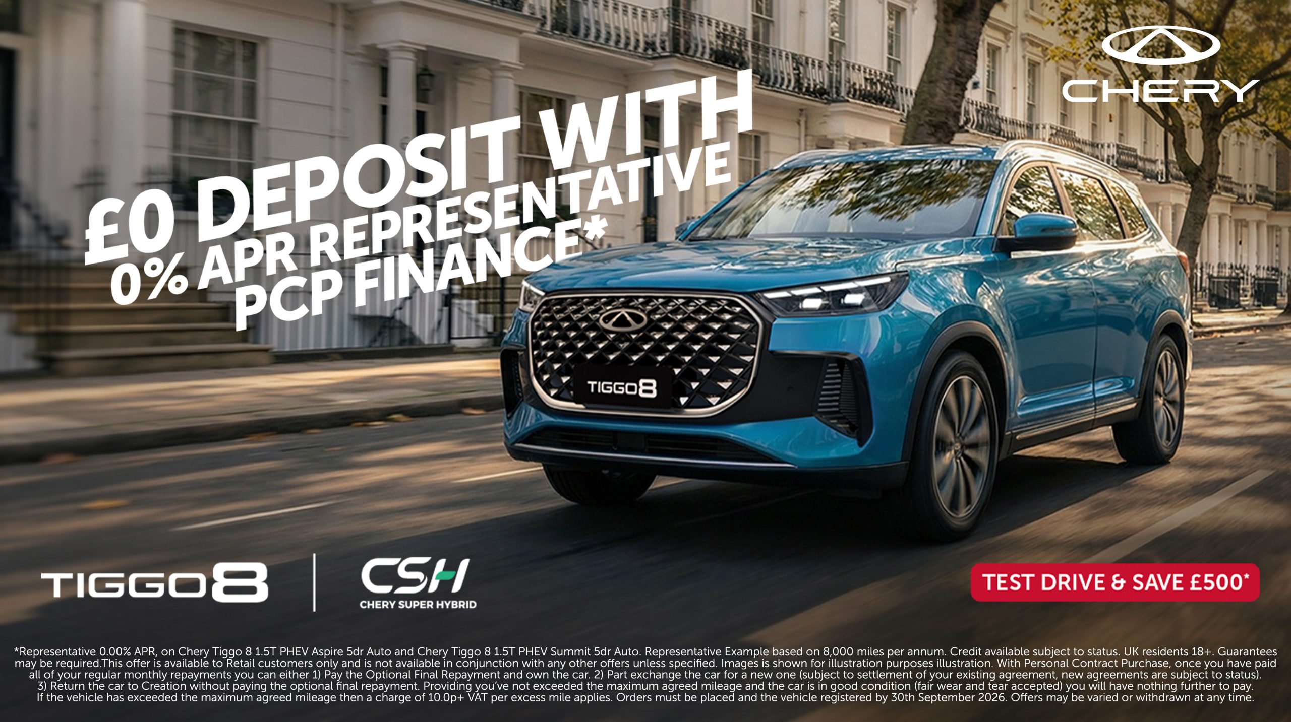 Chery TIGGO 8 — £0 Deposit, 0% APR