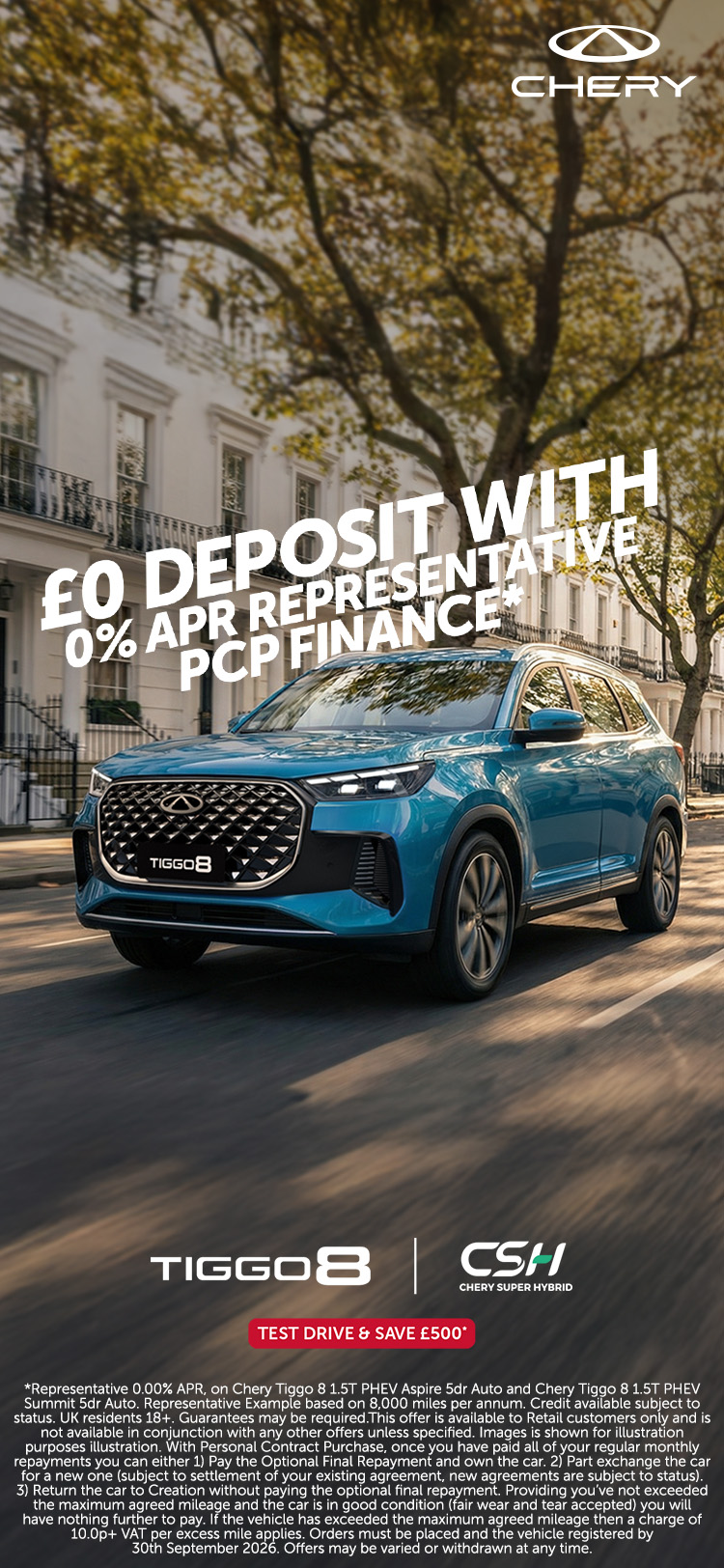 Chery TIGGO 8 — £0 Deposit, 0% APR